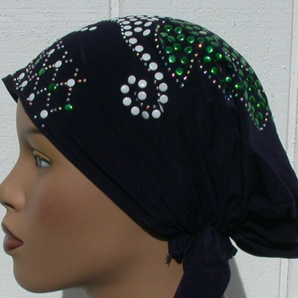 Navy Blue Pre-Tied Stud Fashion Cap Slip On Bonnet Hijab Undercap Navy Blue #1 - Picture 3 of 3
